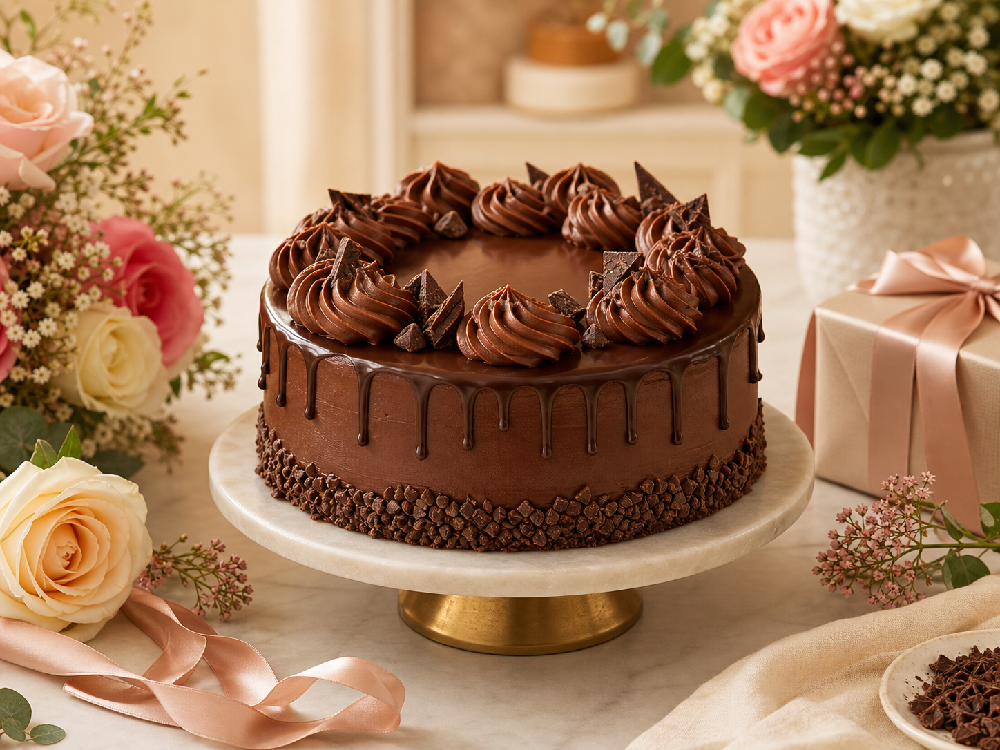 Celebration cake styled with flowers