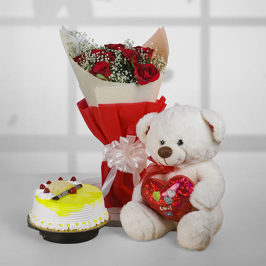 Rose Reverie Cake & Teddy Combo