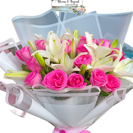 Pink Roses & White Lilies Bouquet