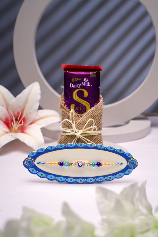 Evil Eye Rakhi & Silk Chocolate Gift Pack