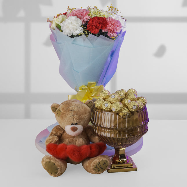 Bouquet of Joy with Teddy and Ferrero Combo