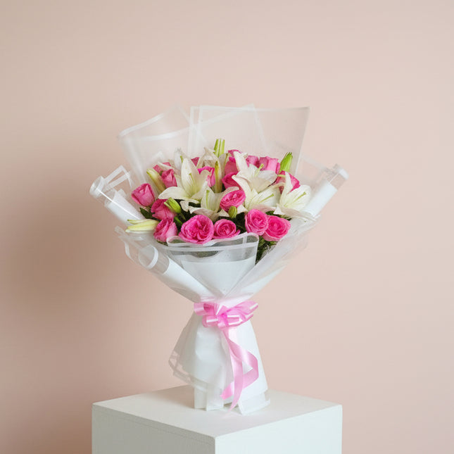 Pink Rose & White Lily Luxury Bouquet