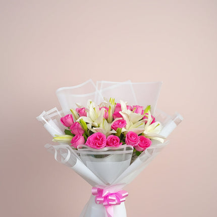 Pink Rose & White Lily Luxury Bouquet